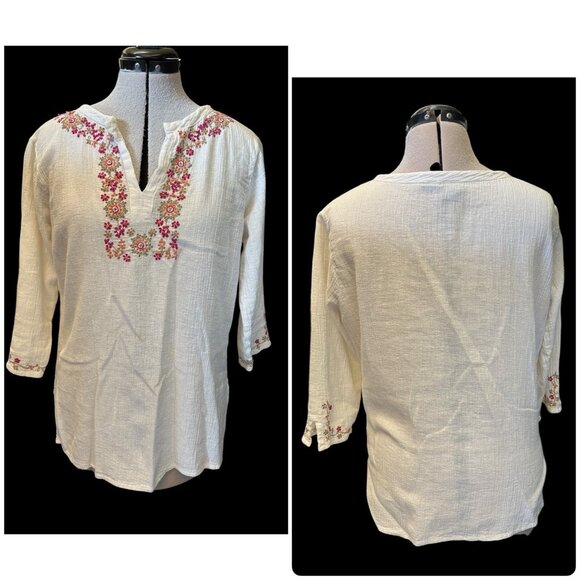 Vintage DCC Missy Boho Tunic Cotton Embroidery Top Lightweight 3/4 Sleeve Med - Picture 1 of 9